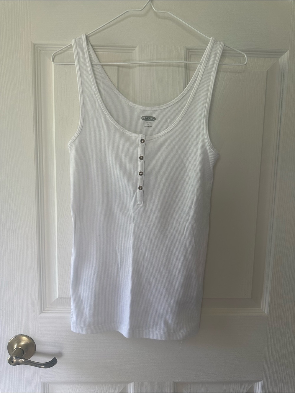 Old Navy White Ribbed Henley Tank